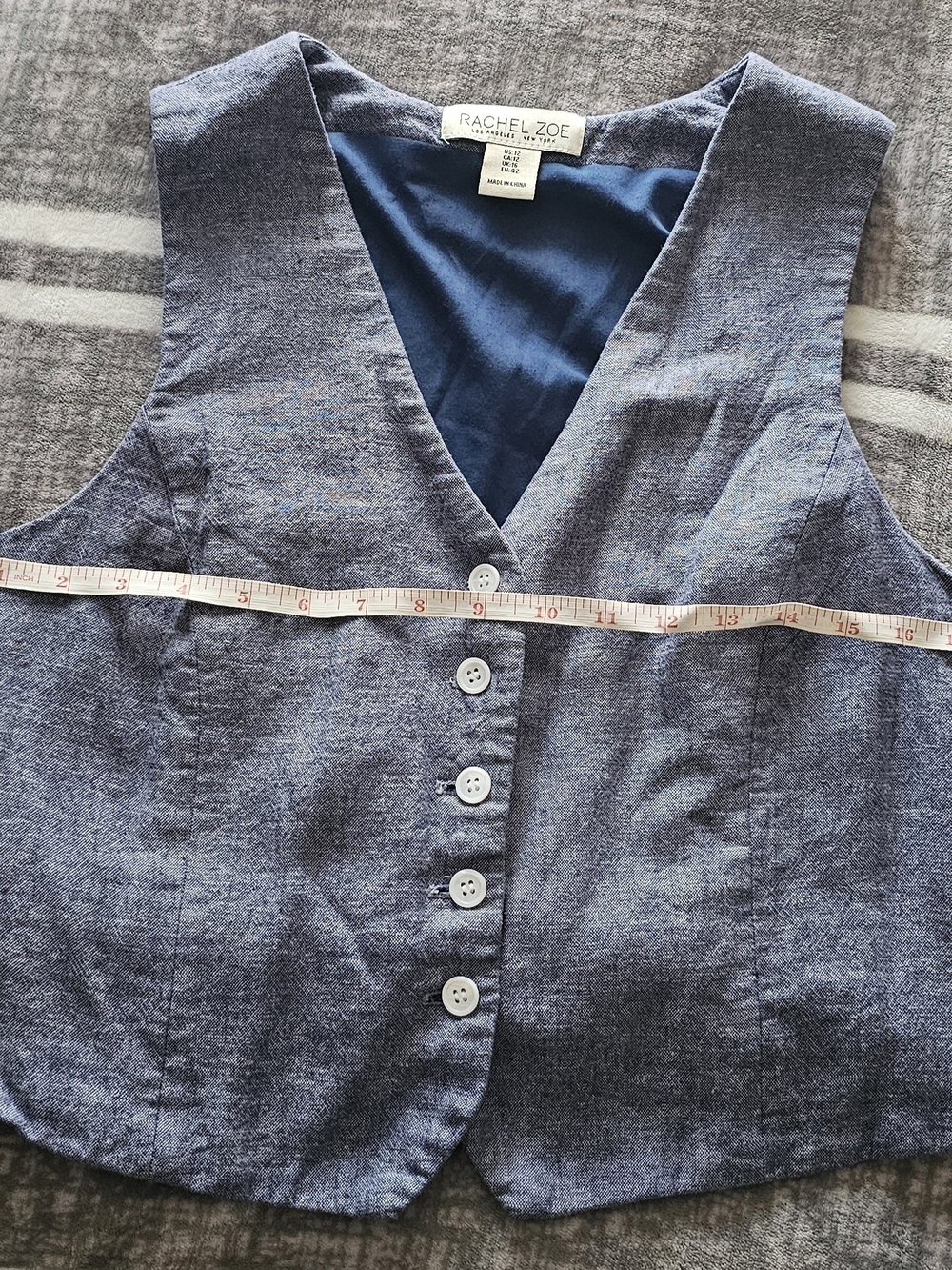 Rachel Zoe Blue Linen-Blend Button Front Vest
